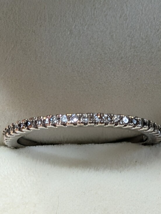 Jewelry - Petite Narrow Silver Micro Diamond Simulant Eternity Band Ring Size 6